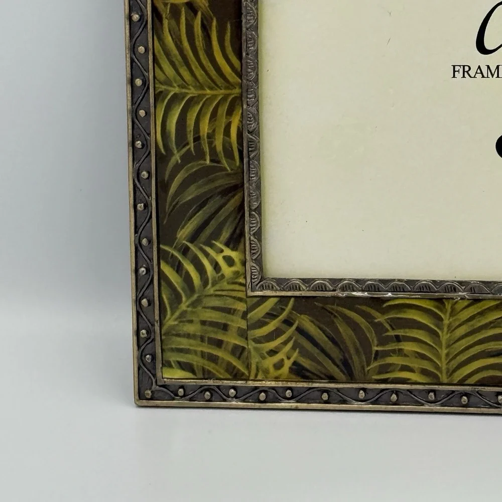 CBK‎ Enamel Picture Frame Palm Leaf Print Metal Gemstone NO GLASS Tropical Glam